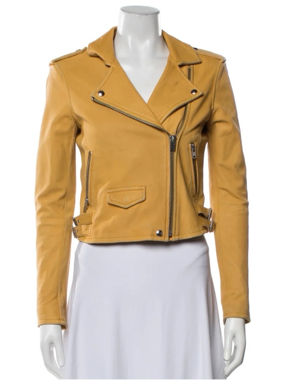 Iro Mustard Yellow Leather Moto Jacket - Women's Stylish Biker Coat